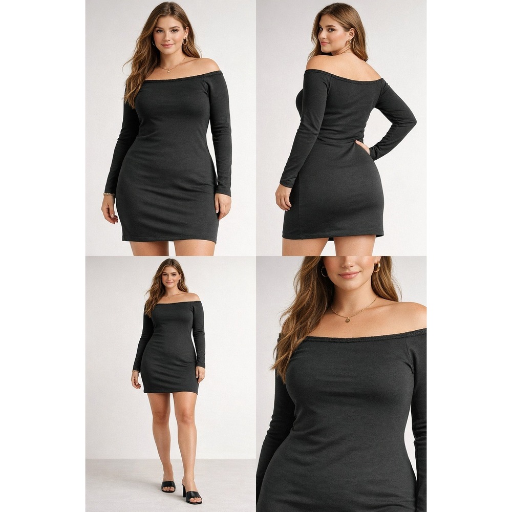 Wild Fable Black Off the Shoulder Long Sleeve Mini Dress XL Lace Trim Bow Detail